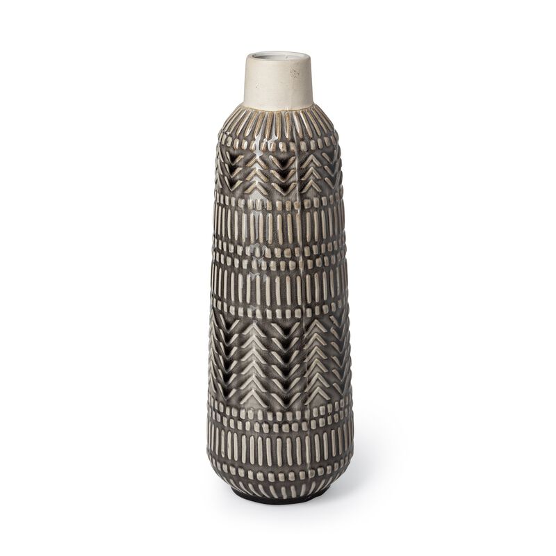 Decorative Chevron Embossed Ceramic Vase for Living Room or Dining Table