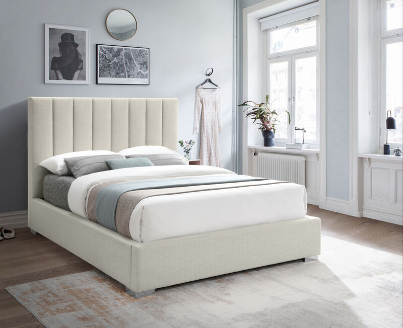Meridian Furniture Pierce Beige Linen Textured Fabric Queen Bed image number 3