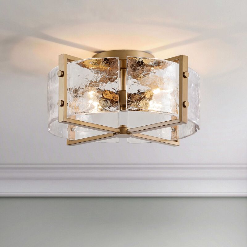 Lark 4-Light Metal Frame Textured Glass Panels Flush Mount image number 1