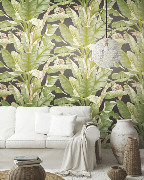 Banana Leaf Black & Green Peel & Stick Wallpaper
