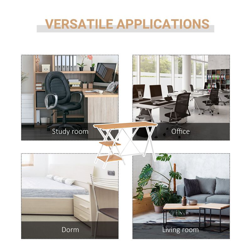 Natural Wood Study Station: Corner Desk with 2-Tier Storage Shelves