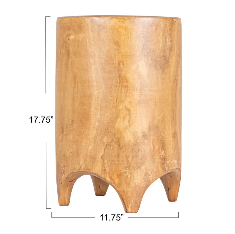 Hand-Carved Wood Side Table, Walnut Finish image number 2