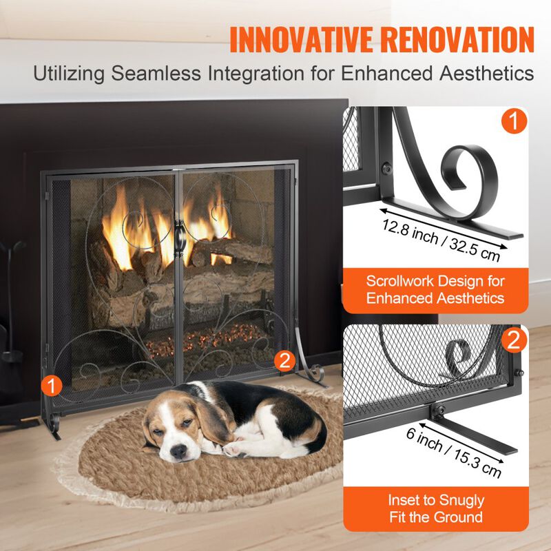 Single Panel Fireplace Screen with Door, Sturdy Iron Mesh Fire Guard for Indoor Hearth-Black image number 4