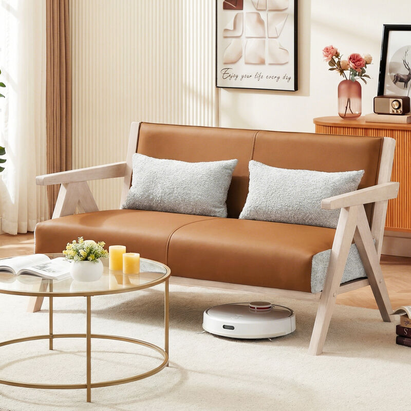 Loveseat Sofa for Small Spaces with Throw Pillows and Rubber Wood Frame image number 3