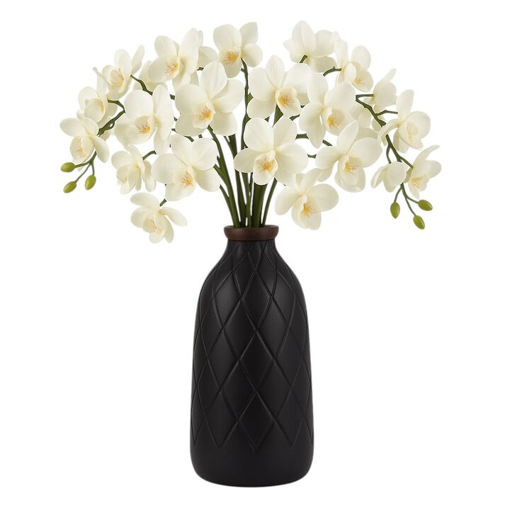 16" Plaid Textured Vase, Black