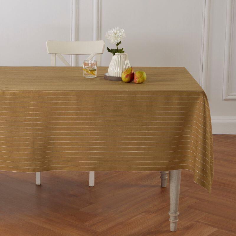 Solino Home Pinstripe 100% Linen Tablecloth &ndash; Handcrafted, Machine Washable, Perfect for Holiday and Everyday Dining