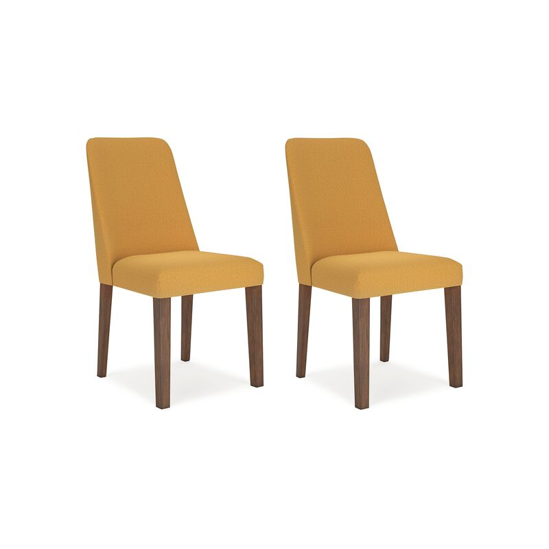 Jeyn Dining Side Chair Set of 2, Solid Hardwood, Yellow Polyester - Benzara