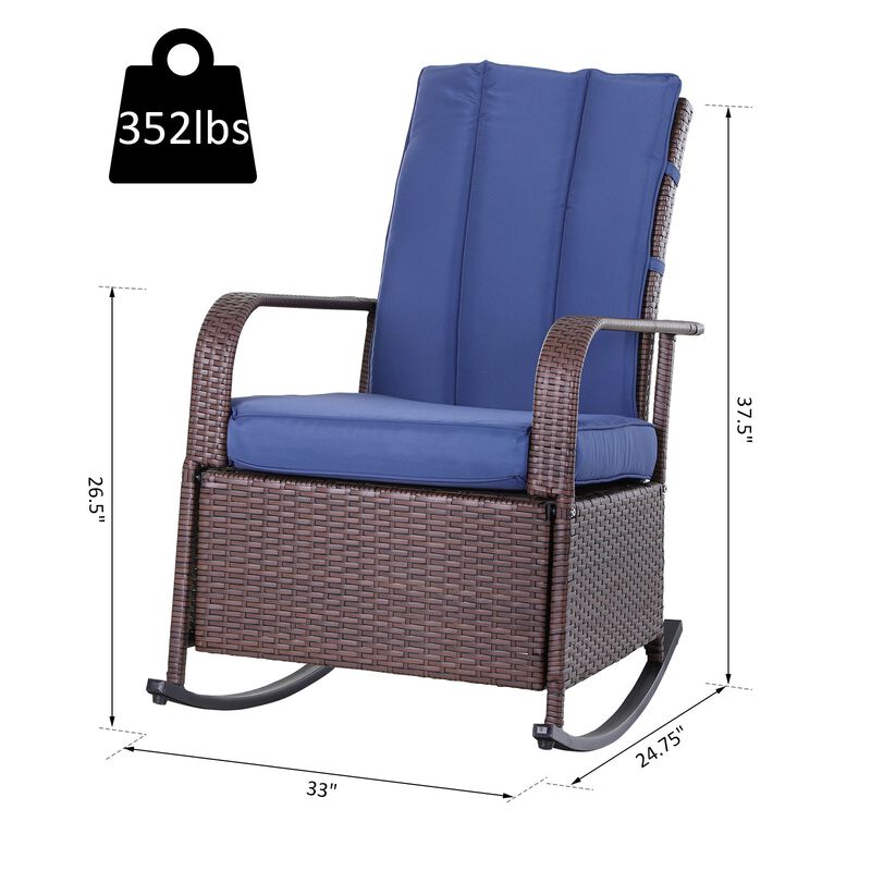 Blue Patio Relaxer: Outdoor Rattan Recliner with Soft Cushion