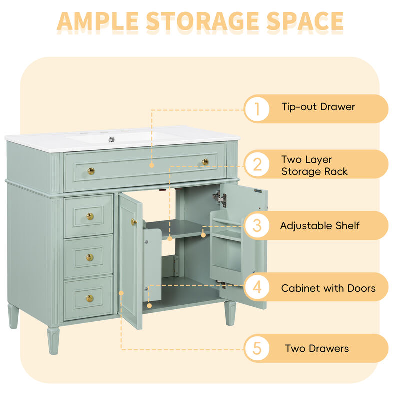 Merax Freestanding Bathroom Storage Vanity with Gold-Tone Handles, 2 Drawers & Cabinet image number 4