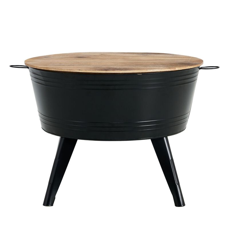 Farmhouse Rustic Cocktail Table Distressed Metal Accent Wood Top