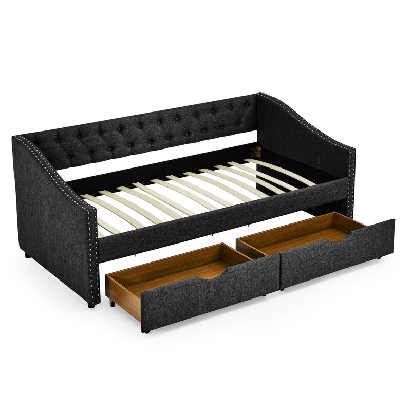 Nadcun Linen Upholstered 2 Storage Drawers Daybed image number 6
