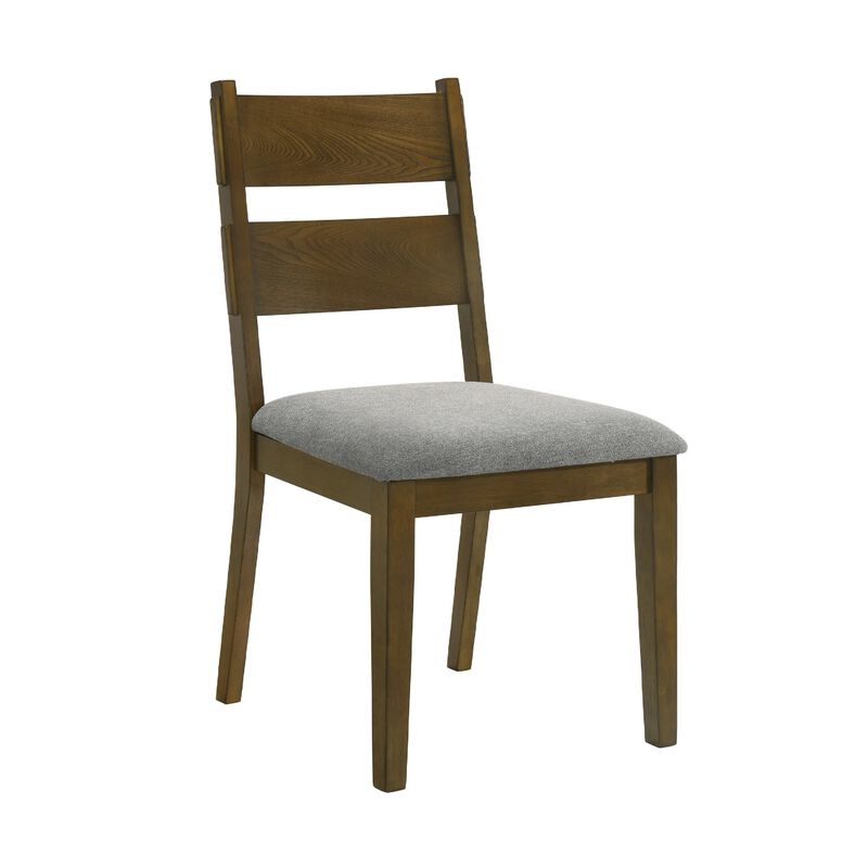 Lyoi Dining Chair Set of 2, Gray Padded Fabric Seat, Brown Wood Legs image number 0