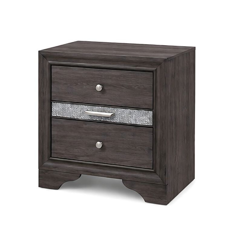 Cevy 5pc Queen Bedroom Set, 2 Nightstands, Silver Accents, Gray Wood image number 4