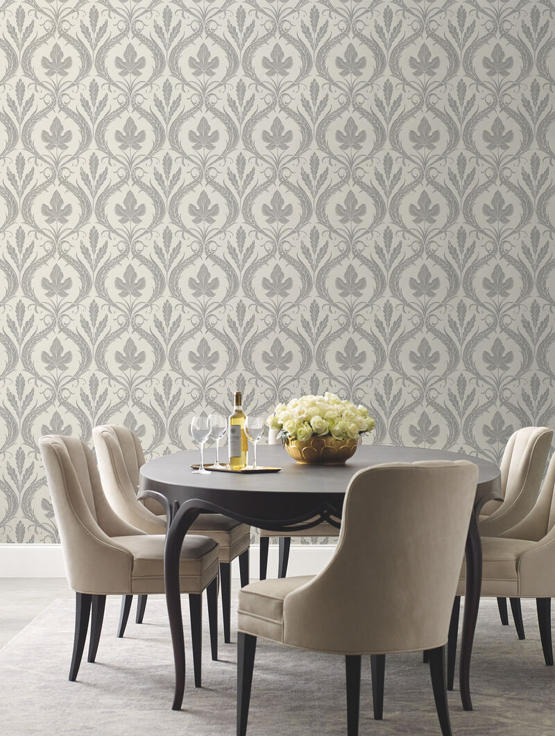 Adirondack Damask Grey & Beige Wallpaper image number 2