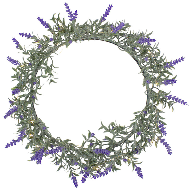 Pre-Lit Battery Operated Lavender Spring Wreath- 16" - White LED Lights image number 0