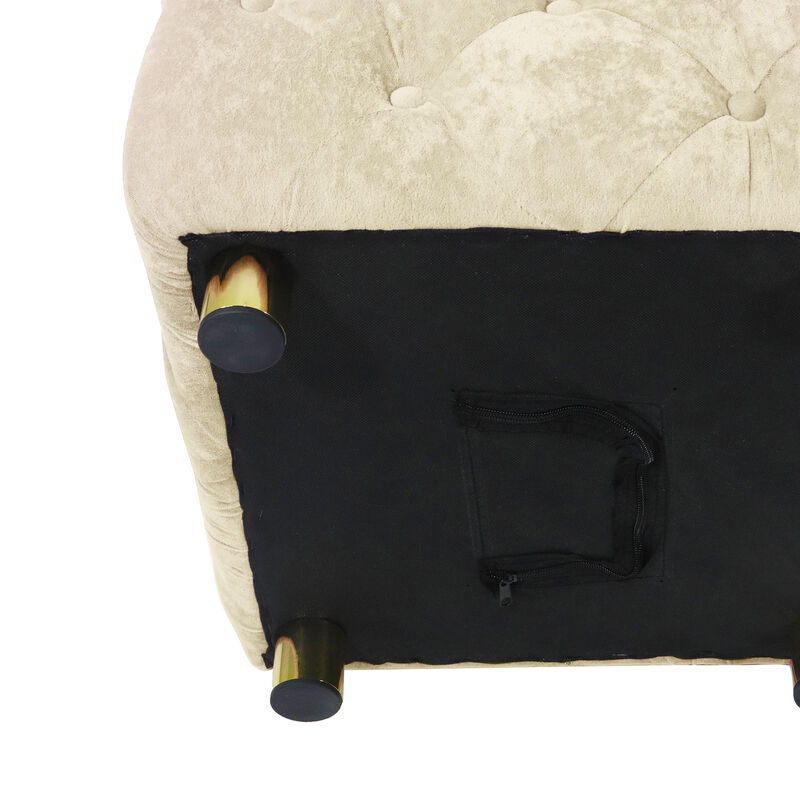 Streamdale Beige Velvet Ottoman & Table Set