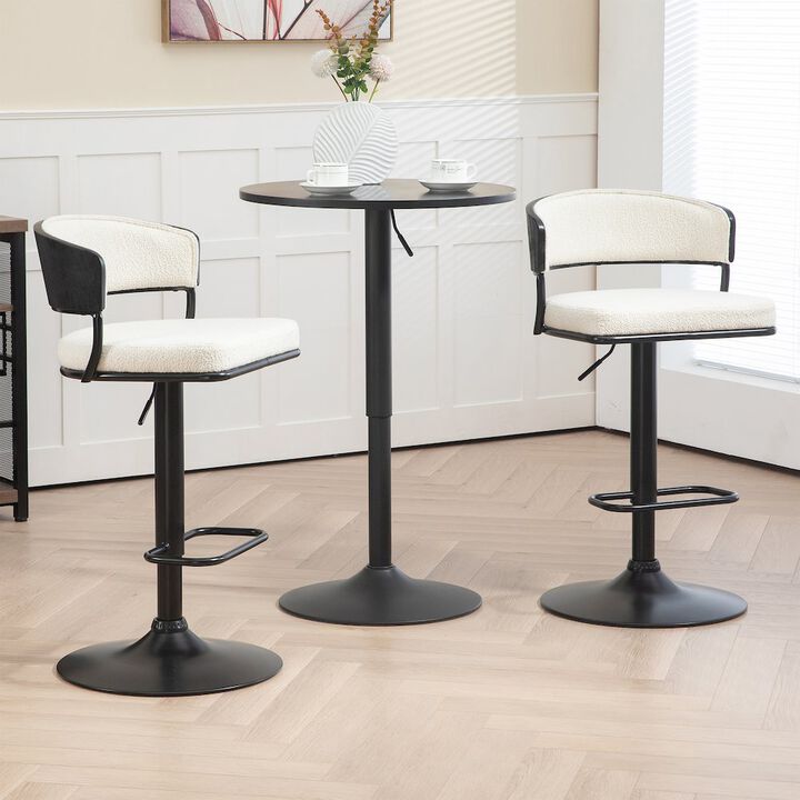 Glamour Home Bayle White Boucle Fabric Adjustable Swivel Bar Stool with Iron Pedestal