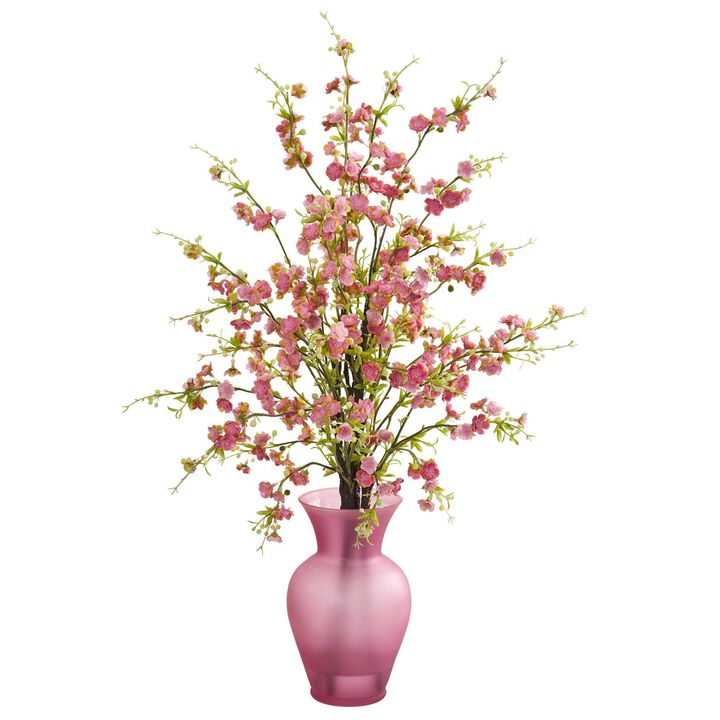 Nearly Natural 30-in Cherry Blossom Artificial Arrangement in Rose Vase