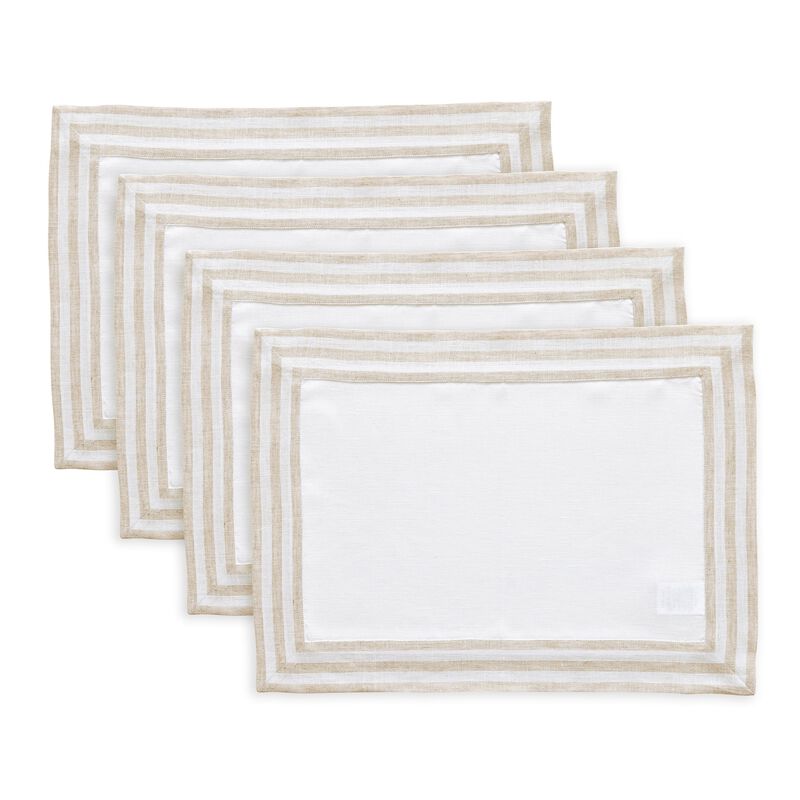 Solino Home Mila 100% Linen Placemats &ndash; Set of 4, 14 x 19 in, Machine Washable, Holiday and Everyday Dining