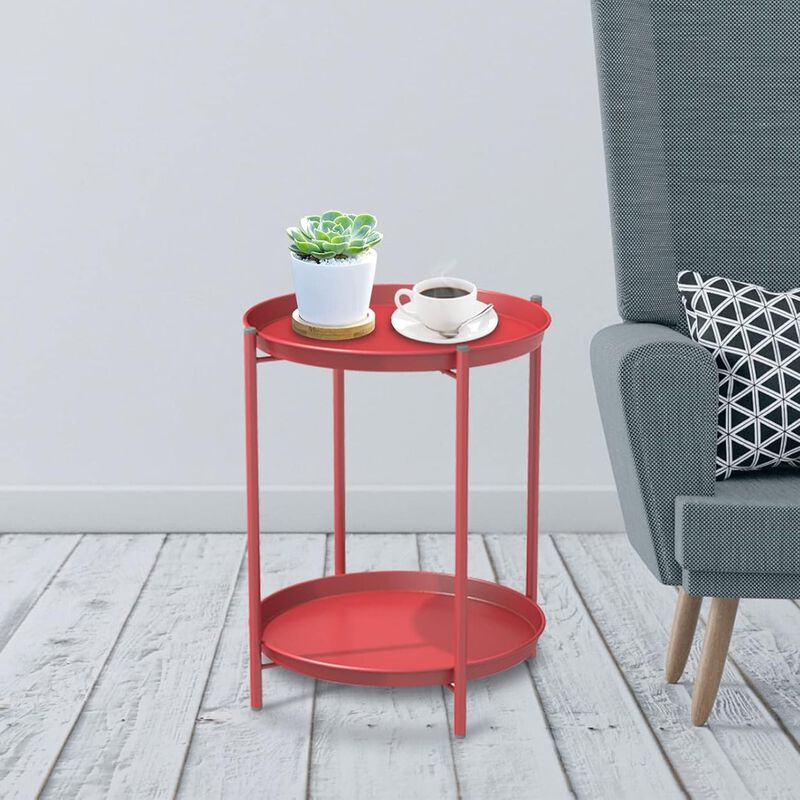 Mondawe Outdoor 2-Tier All-Iron Side Table w/ Powder-Coated Steel Trays, Rust-Resistant Frame