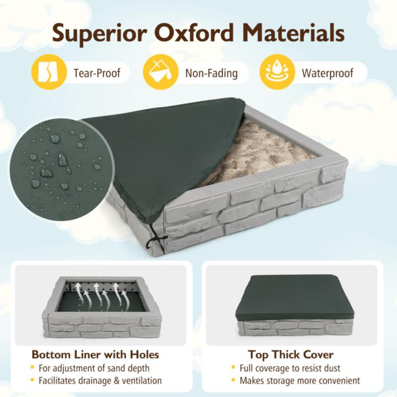 Hivvago 2-In-1 HDPE Kids Sandbox with Cover and Bottom Liner