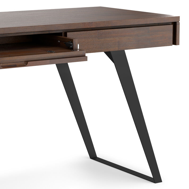 Lowry SOLID ACACIA WOOD Modern Industrial 72 inch Wide Large Desk in Distressed Charcoal Brown image number 7