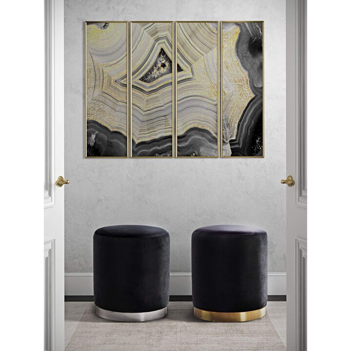 Tov Furniture Opal Black Velvet Ottoman -Gold Base