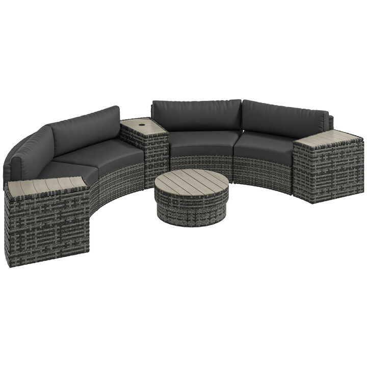Outsunny 8 Piece Patio Furniture Set with 4 Rattan Sofa Chairs & 4 Tables, Outdoor Conversation Set with Storage & Umbrella Hole for Backyard, Lawn and Pool, Mixed Gray