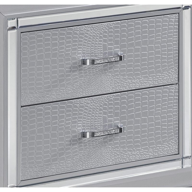 Streamdale Silver Finish Nightstand with Alligator Embossed Drawers