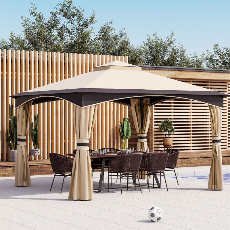 10' x 12' Outdoor Patio 2-tier roof Gazebo Canopy Steel Frame w/ Mesh Sidewalls