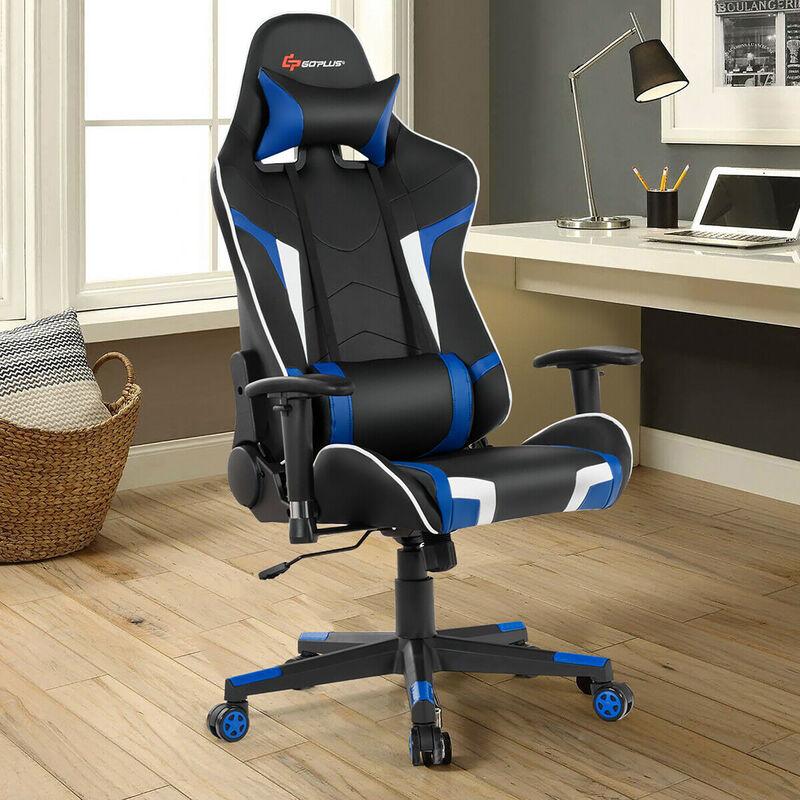 Goplus Massage Gaming Chair Reclining Swivel Racing Office Chair w/Lumbar Support Blue