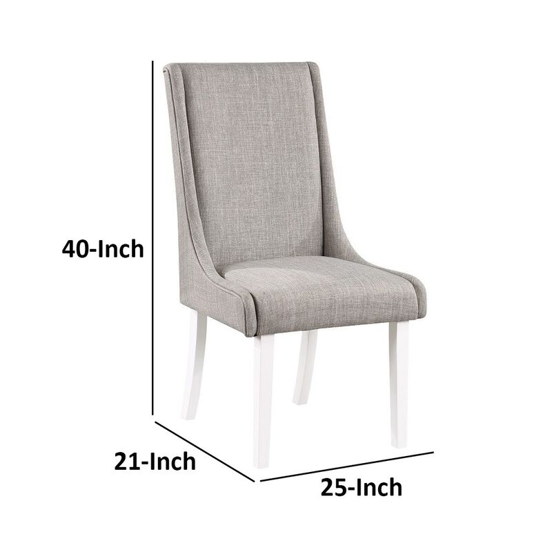 Joyce 25 Inch Side Dining Chair Set of 2, Wingback, Gray Linen, White Wood - Benzara