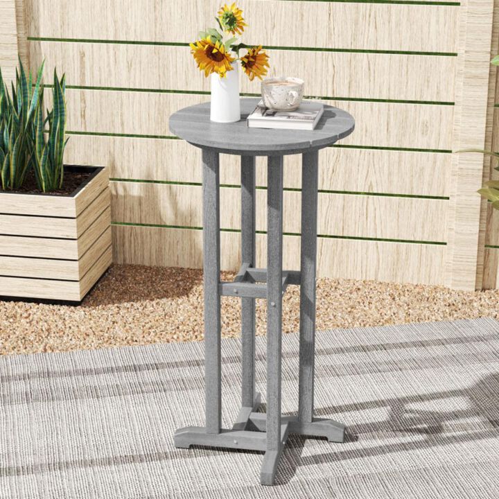 Hivvago Round Bar Table Patio HDPE Bar Height Dining Table with Slatted Tabletop