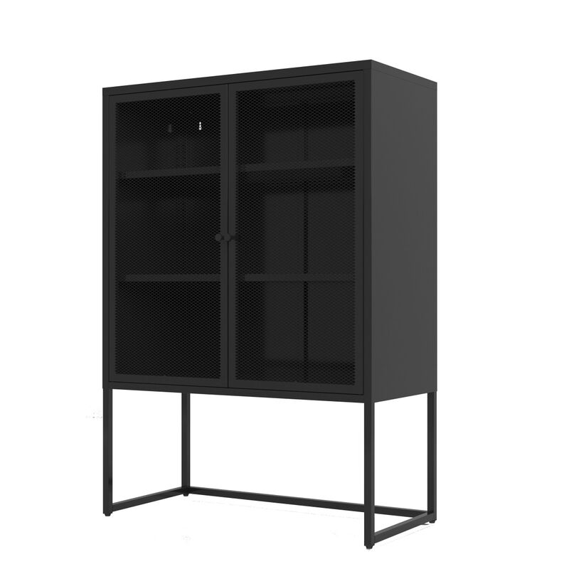 47.2 inches high Metal Storage Cabinet with 2 Mesh Doors, Suitable for Office, Dining Room and Living Room, Black