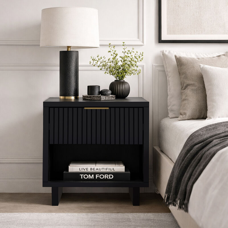 Elara 1-Drawer Black Nightstand image number 1