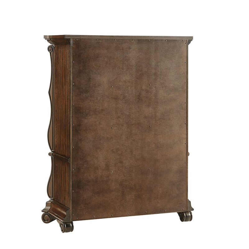 Best Master Furniture Belvedere 54" Traditional 5-Drawer Tallboy Chest, Carved Wood - Dark Cherry image number 3