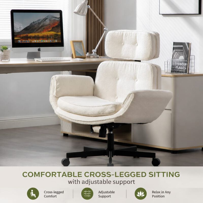 GOODSILO Cross-Legged Swivel Task Chair with Adjustable Armrests, Wheels, Removable Headrest for Home, Office, Makeup, Gaming Use image number 4