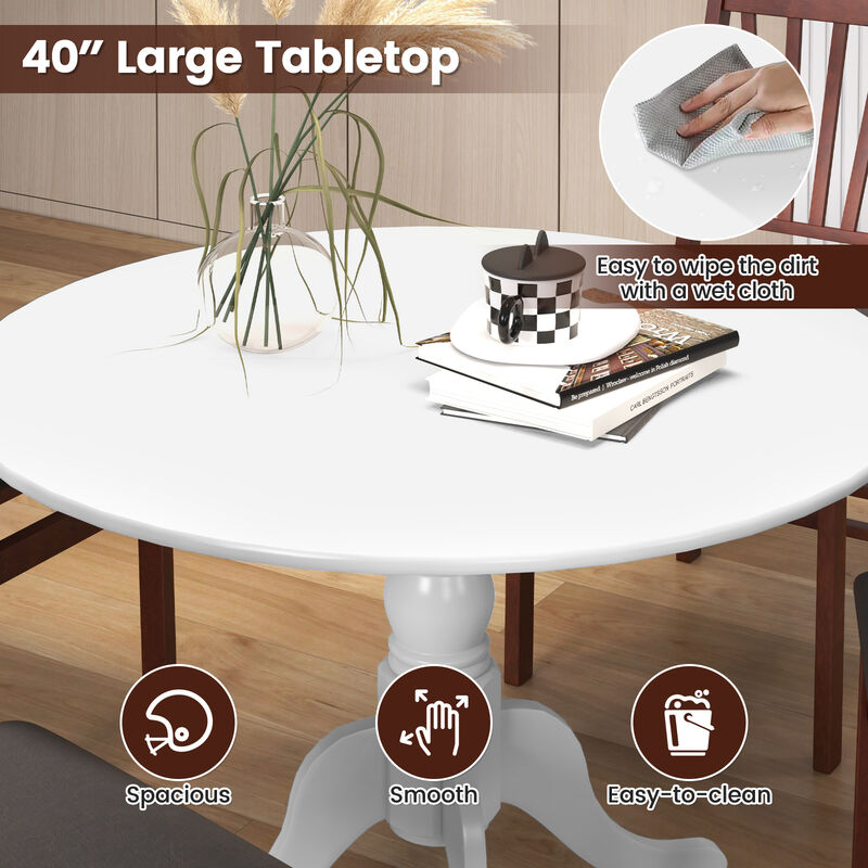 Wooden Dining Table with Round Tabletop and Curved Trestle Legs.