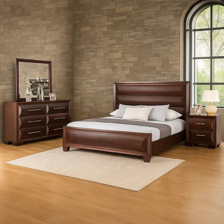 Nitz 4pc Queen Bedroom Set, Sculpted Headboard, Espresso Brown