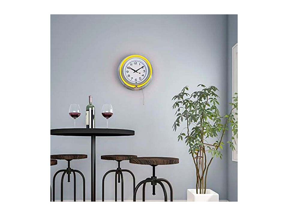Lavish Neon Double Light Ring Dual Wall Clock Yellow Retro Game Room Decor