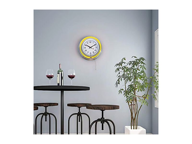 Lavish Neon Double Light Ring Dual Wall Clock Yellow Retro Game Room Decor image number 0