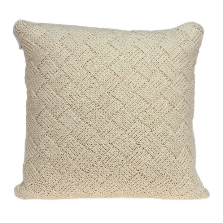 20" Beige Knitted Cotton Throw Pillow