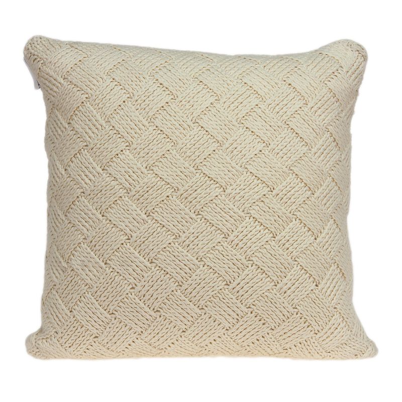 20" Beige Knitted Cotton Throw Pillow