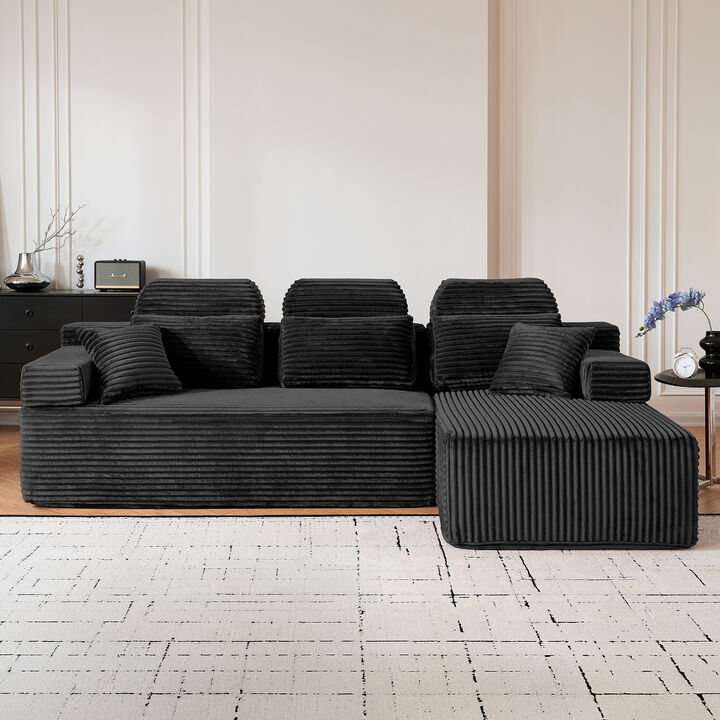 Schun L Shaped Corduroy Sectional Sleeper Sofa