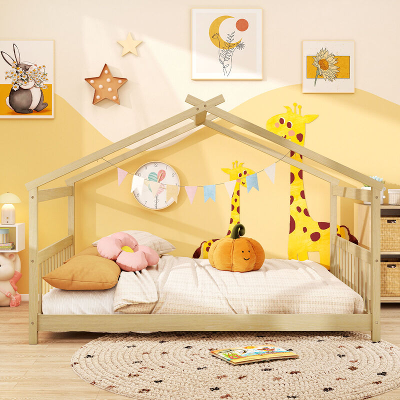 House Bed Frame with Headboard for Kids Bedroom image number 3