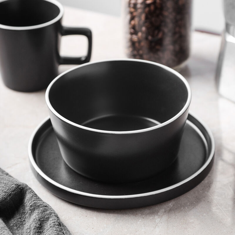 Stone Lain Allison Stoneware 32 Piece Dinnerware Set, Black