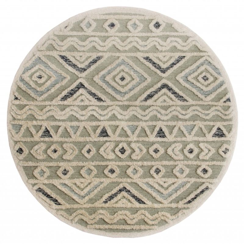 4 Round Cream Modern Geometric Area Rug