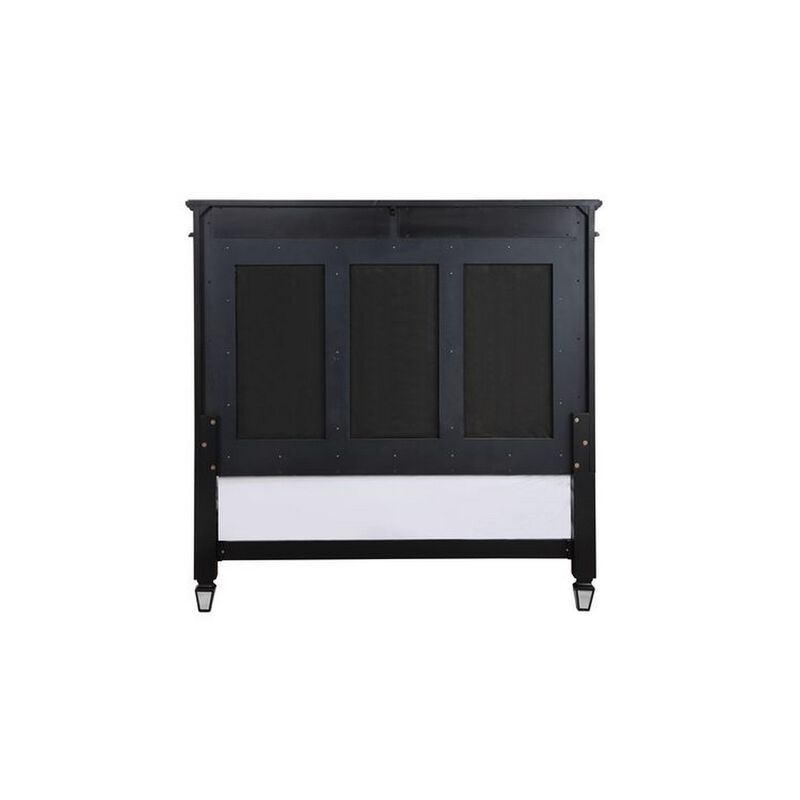 Queen Bed with Button Tufting and Sunburst Motifs, Black