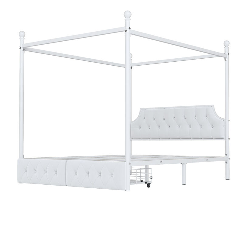 Merax Metal Canopy Platform Bed with Upholstered Headboard
