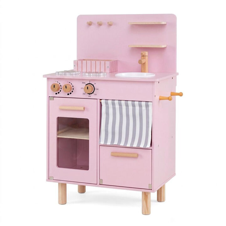 Kids Toddler Wooden Play Kitchen Set with Stove Sink Faucet